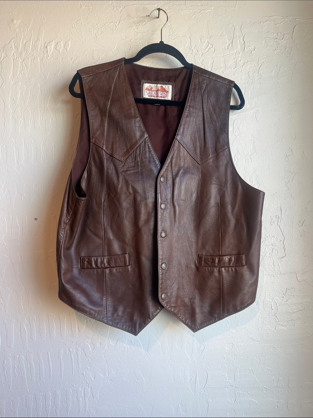 Men’s Saguaro West Brown Leather Vest- Vintage